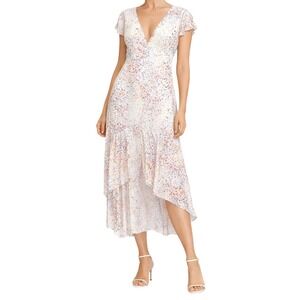 HUTCH V-Neck Ruffle Maxi Dress Polyester Confetti Print Size 6